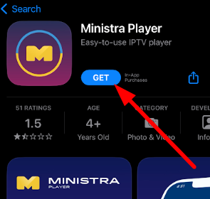 Tap the Get button to Ministra IPTV