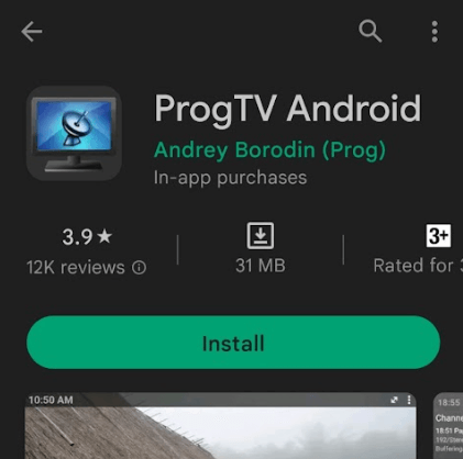 Tap on the Install button to add ProgTV on Android