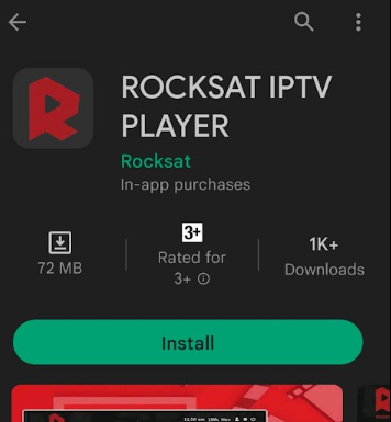 Tap Install button to add Rocksat IPTV on Android