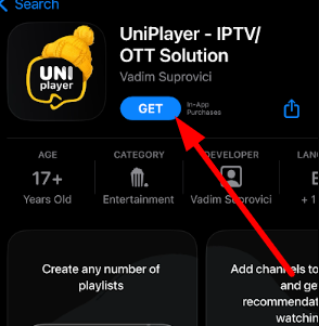 Click on Get button to stream TNT IPTV on iOS device