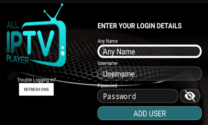 Enter the Truview TV IPTV credentials and click on the Add User button