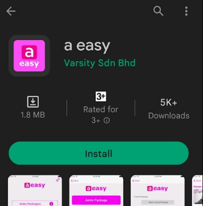 Tap Install to stream Astro IPTV on Android