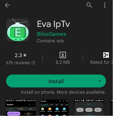 Click Install to add Eva IPTV on Android