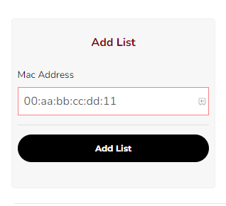 Enter the Mac address on the field