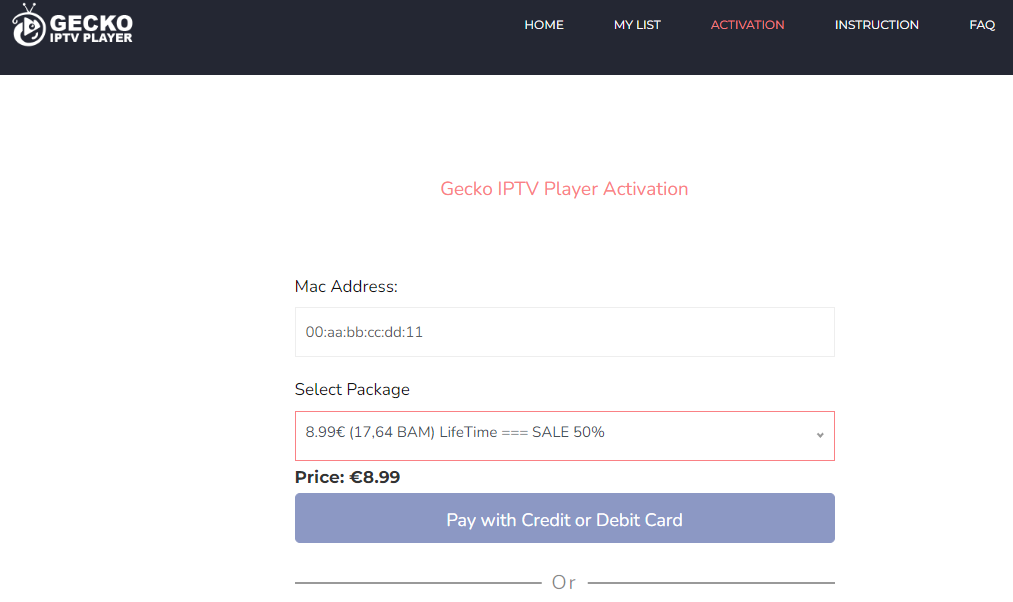 Enter MAC address and activate Gecko IPTV