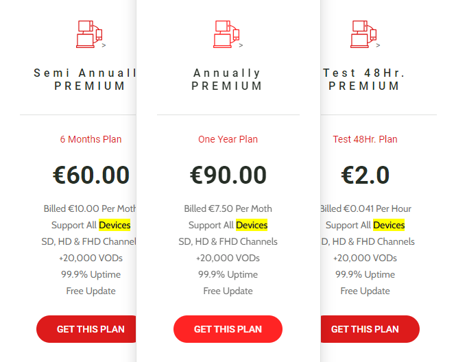Planet IPTV Pricing