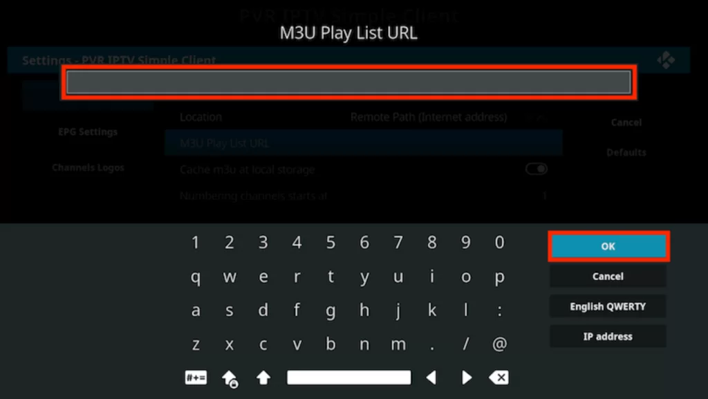 Enter the M3U URL of TNT IPTV and tap OK
