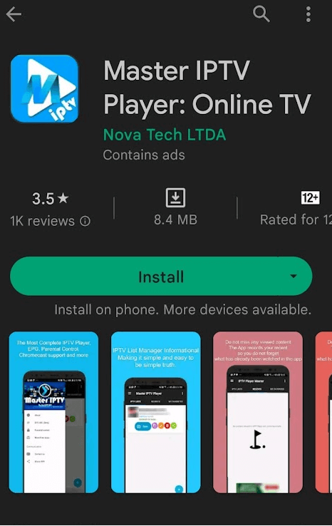 Tap Install and stream Universal IPTV on Android