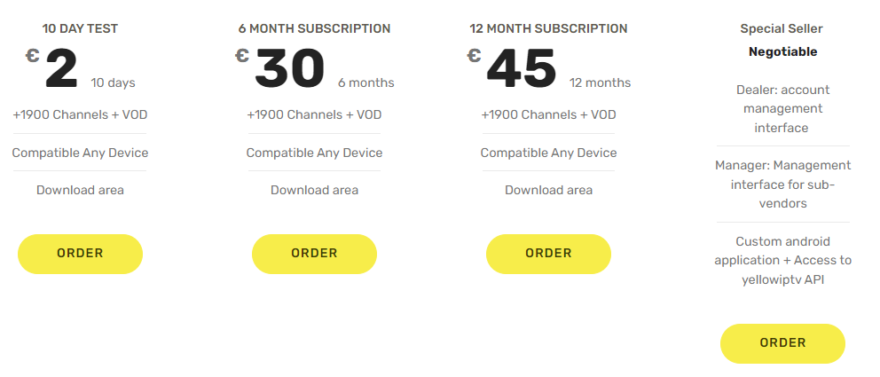 Yellow IPTV pricing