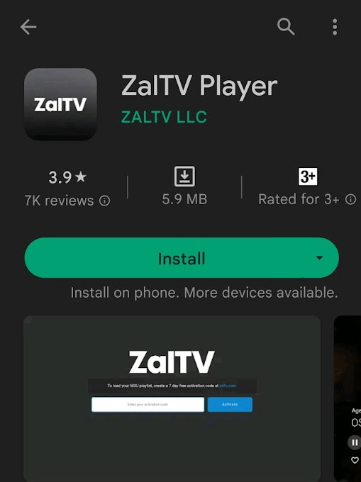 Tap Install to Download Zal IPTV on Android
