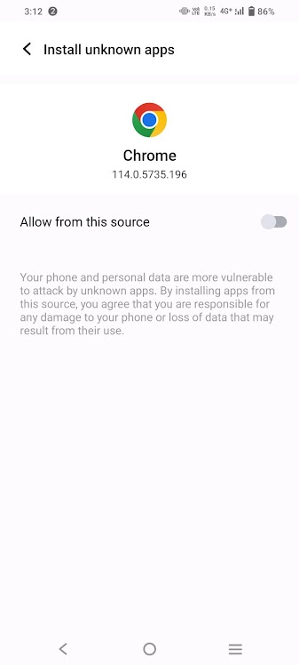 Install Unknown Apps toggle