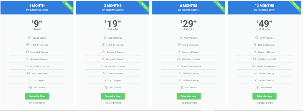 Subscription plan of Flash IPTV