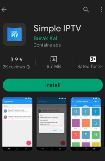 Click the Install button to get Simple IPTV Player to stream IPTVKind