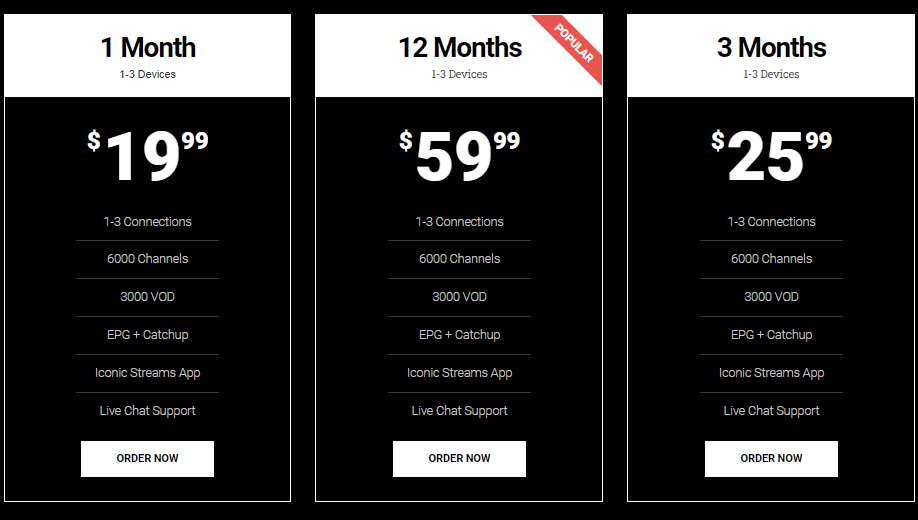 Iconic Streams IPTV Pricing