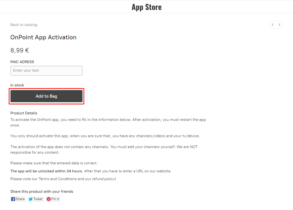 Select the Add to Bag option