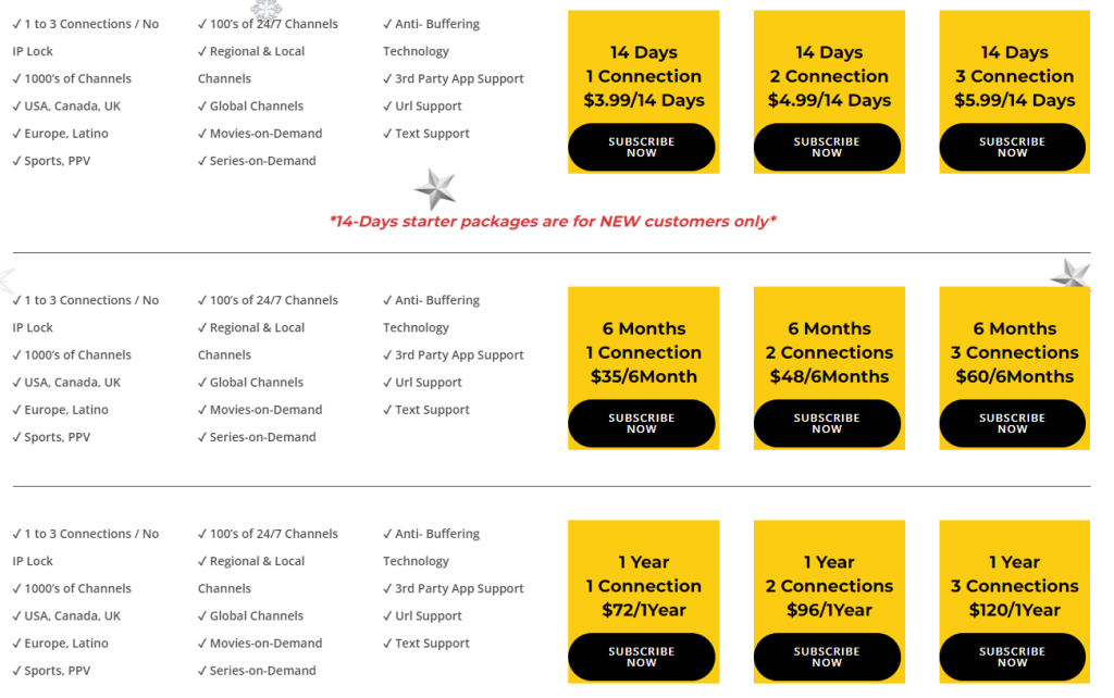 Six Star IPTV Pricing