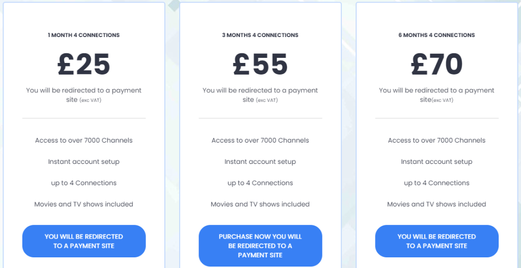 Subscription plans of Bad Boy Media IPTV