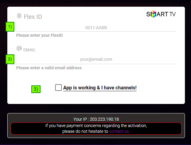 Enter Flex ID and Email address on the activation page