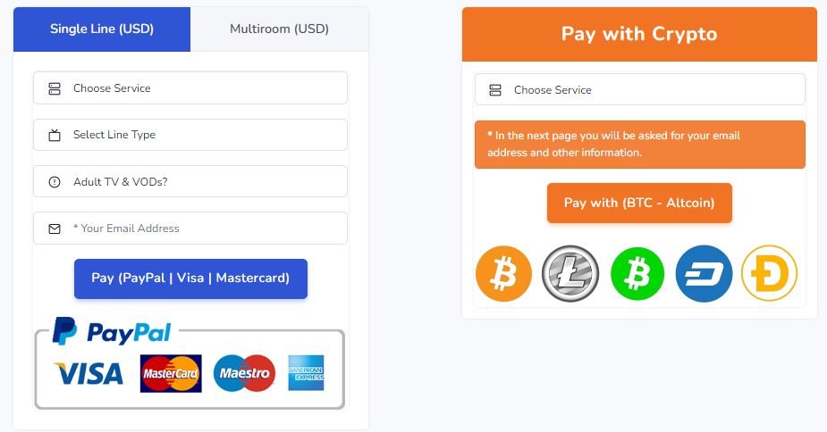 Checkout page of IPTV Farm