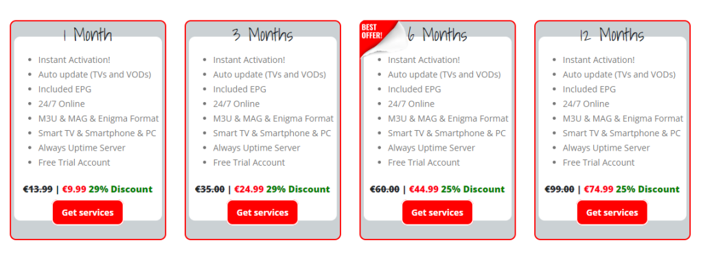 Subscription plans of IPTV Park
