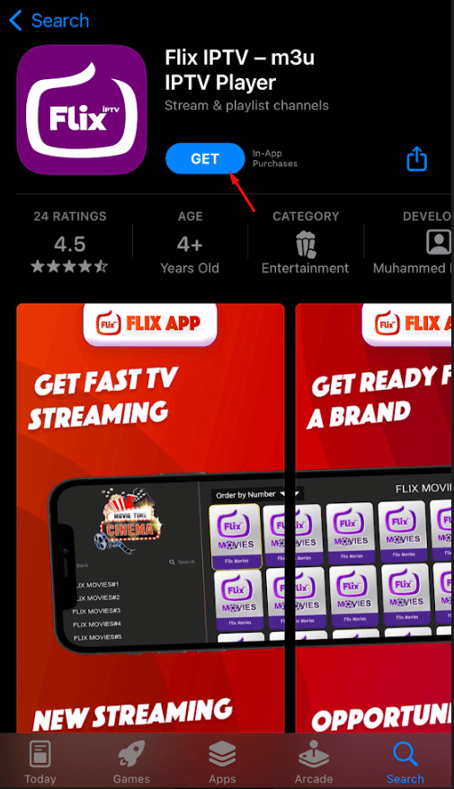 Click the GET button of Flix IPTV Player