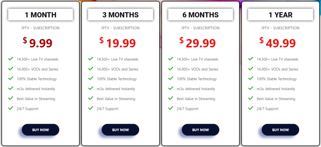 Subscription plans of Queen IPTV