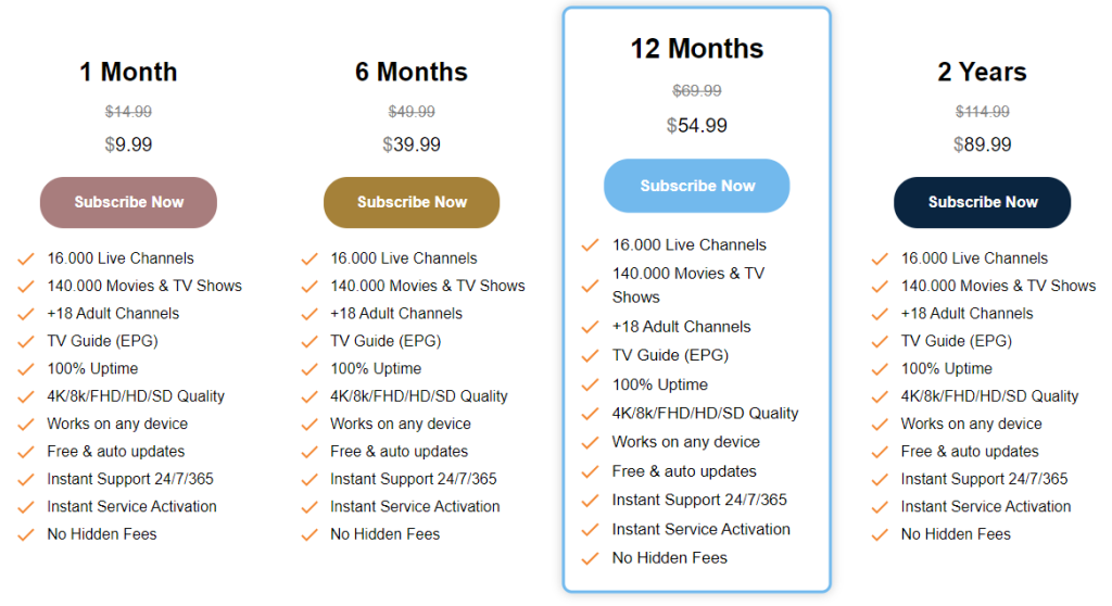Subscription page of Bee IPTV