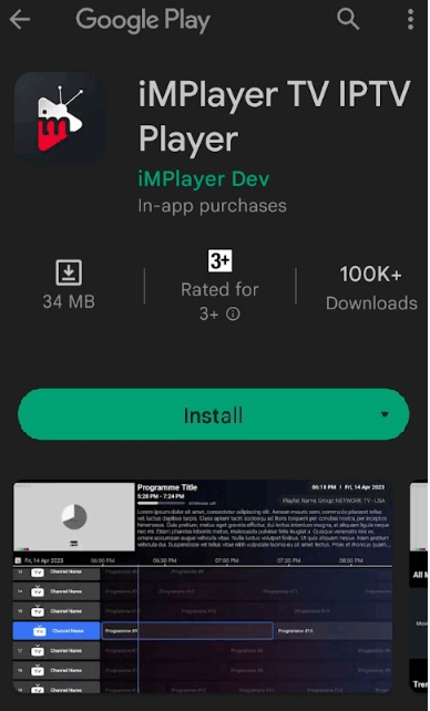 Tap Install to get iMPlayer TV IPTV on Android