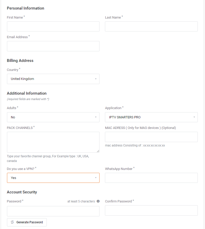 Sign Up page of IFLEX IPTV