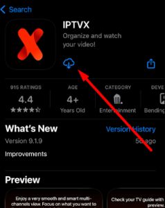 Tap the GET button to install IPTVX Player