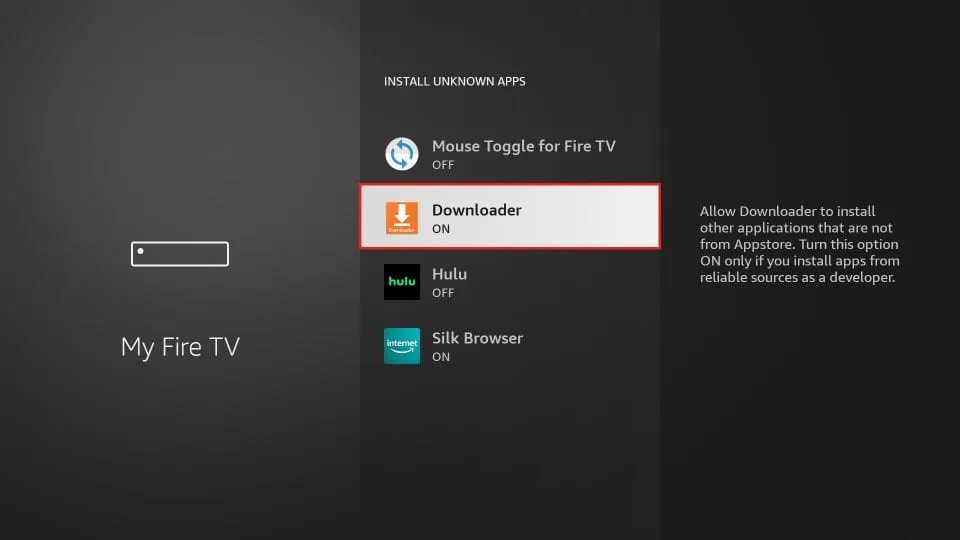 Enable Downloader to install IPTV Player on Firestick