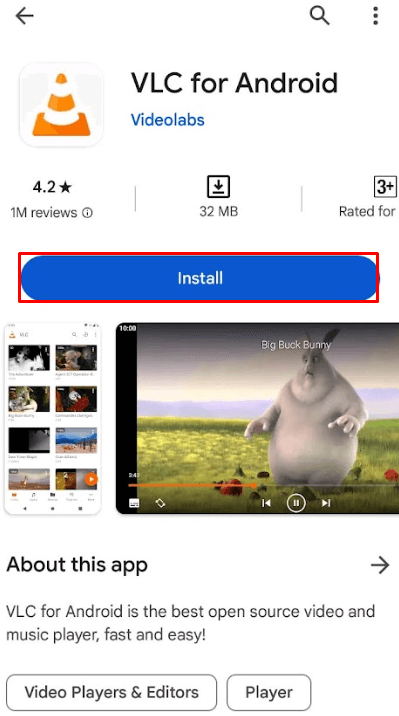 Tap install to get VLC Media Player