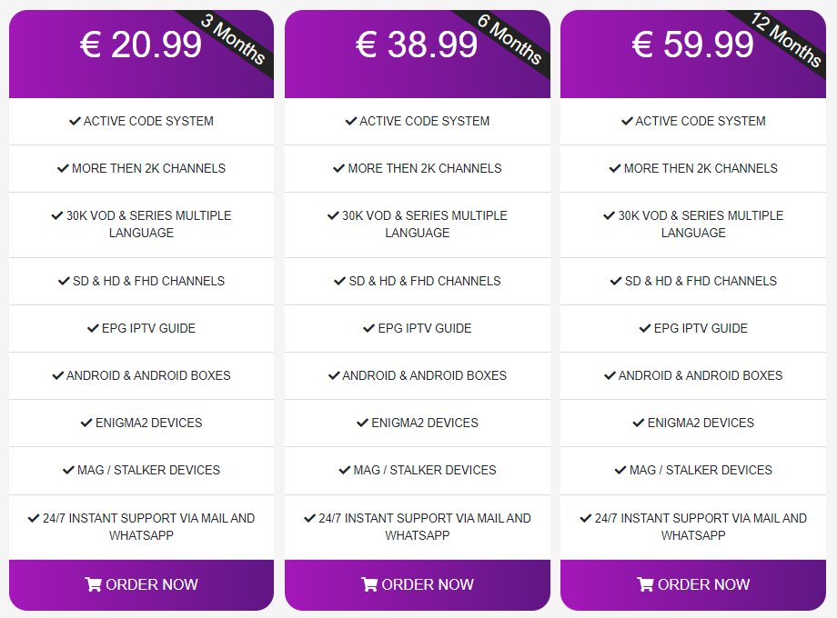 Subscription plans of Lynx IPTV