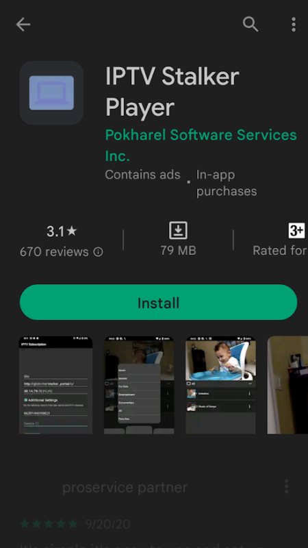 Tap Install to get IPTV Stalker Player on Android