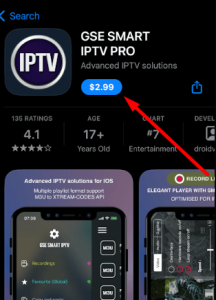 Tap the GET button to install GSE Smart IPTV Player