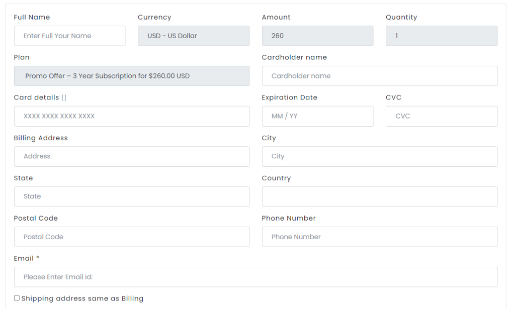 Payment page of Vision IPTV
