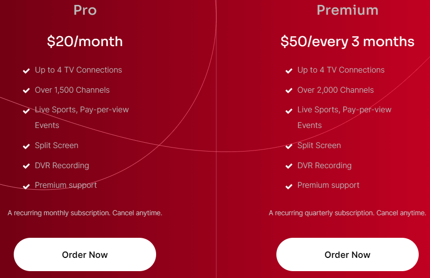 Subscription plans of Dark Media IPTV