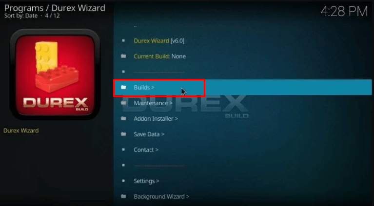 Click on the Builds option
