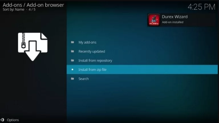 click Install from zip file