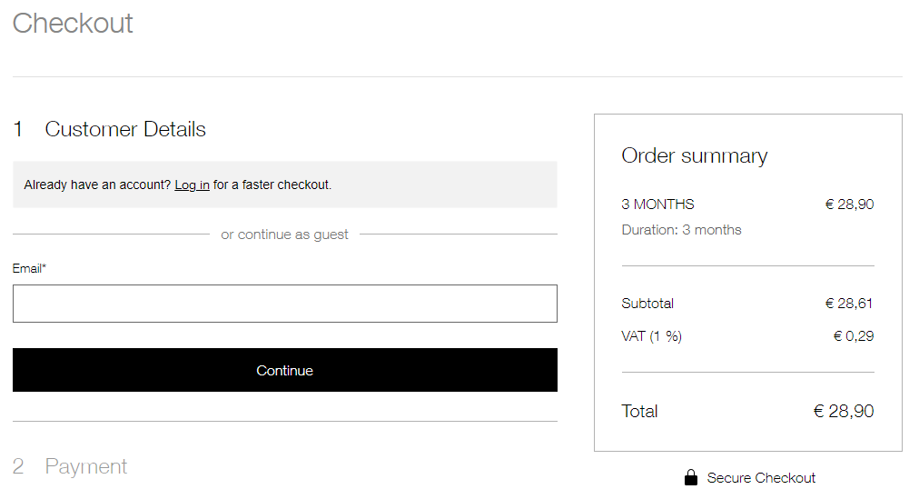 Checkout page of Flawless IPTV