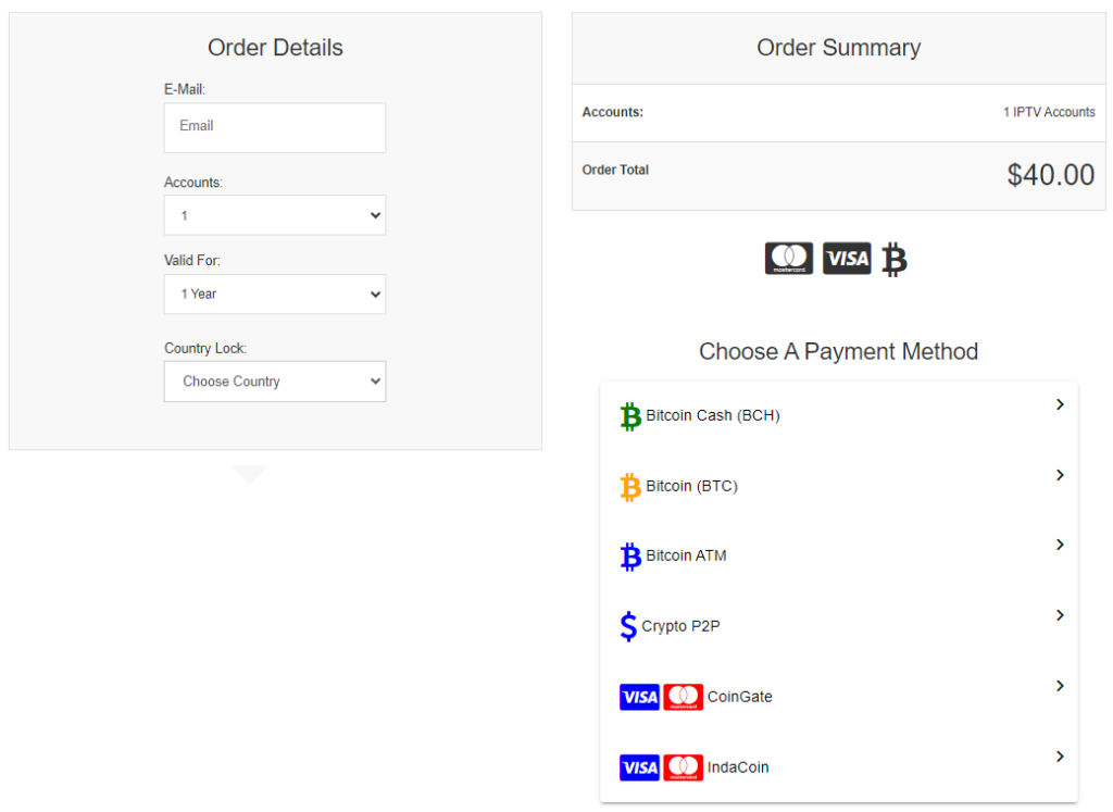 Checkout page of NFPS IPTV