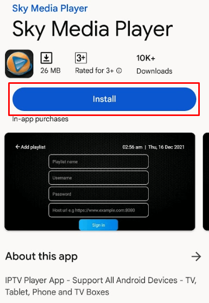 Install Sky Media Player to stream Realm IPTV