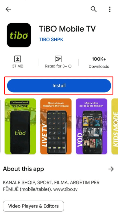 Click Install to get the TiBO TV app