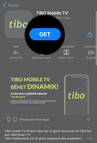 Tap the GET button to install TiBO IPTV