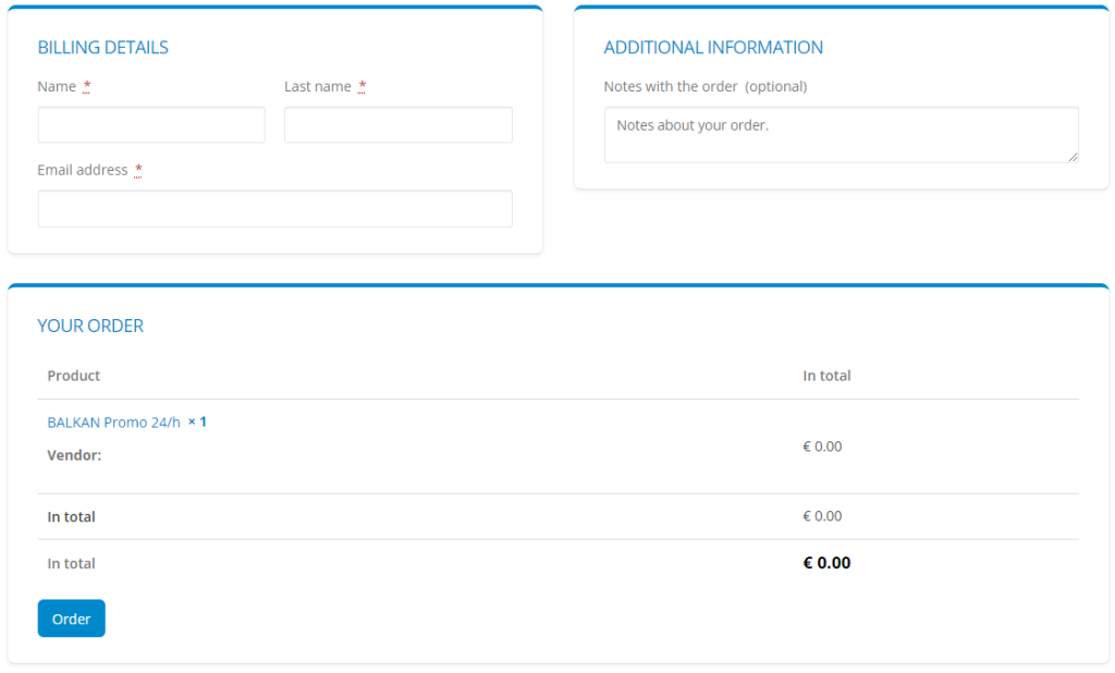 Checkout page of Balkan IPTV