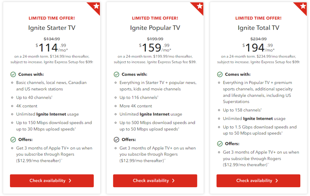 Subscription plans of Ignite TV IPTV