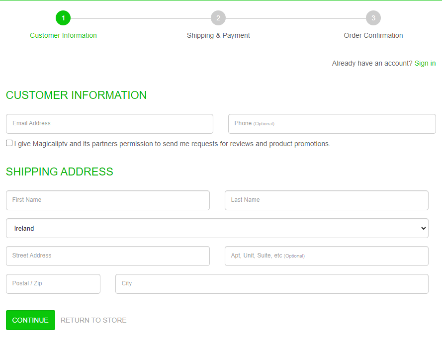 Checkout page of Magical IPTV