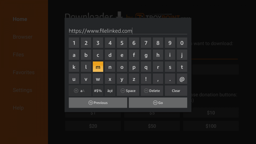 Enter Filelinked URL on Downloader app