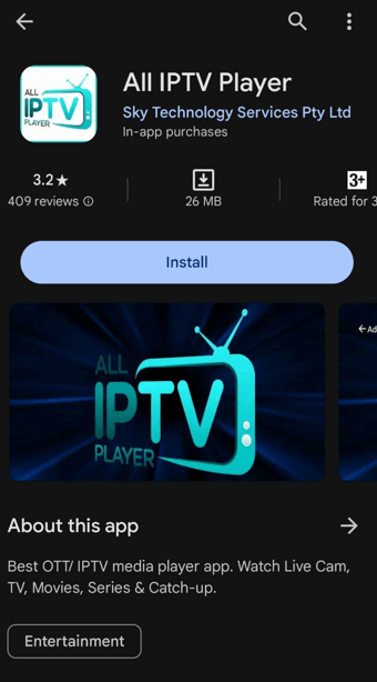 Install All IPTV Player app on the your Android device 