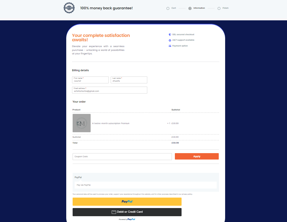 Aris IPTV Billing page